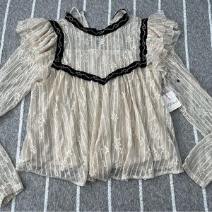 Free People Lace Blouse with Black Trim
